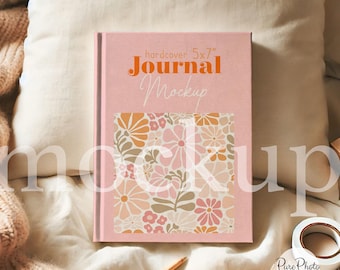 Hardcover Journal Mockup 5x7 Boho Cozy Style PSD & JPEG, Smart Object for Photopea and Photoshop, Notebook Planner Cover Feminine Mockup