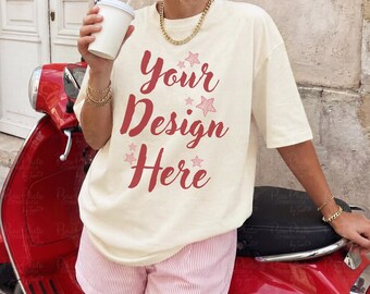 Comfort Colors 1717 Ivory Shirt Mockup, Aesthetic Shirt Mockup, Italian Summer Mockup, Lifestyle Tee Mockup, High Quality JPG, C1717 Mockups