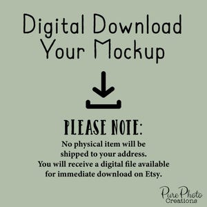 Pode incluir: Um gr&aacute;fico de download digital com fundo verde e uma seta de download preta. O texto diz "Download digital Sua maquete" e "OBSERVE: Nenhum item f&iacute;sico ser&aacute; enviado para o seu endere&ccedil;o. Voc&ecirc; receber&aacute; um arquivo digital dispon&iacute;vel para download imediato no Etsy."
