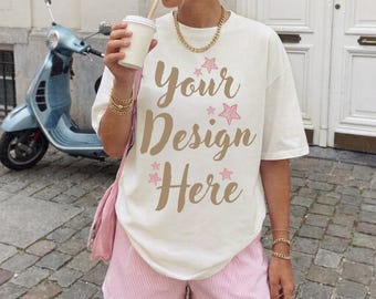 Comfort Colors 1717 Ivory Shirt Mockup, Aesthetic Tshirt Mockup, Neutral Tee Mockup, Trendy Lifestyle Mockup, Digital Download C1717 Mockups