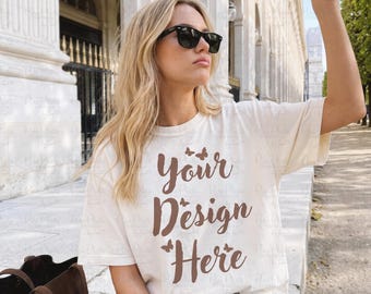Comfort Colors C1717 Ivory Shirt Mockup, Neutral Tee Photo, Aesthetic Mockup, C1717 Mockup, Ivory Comfort Colors, Trendy Coffee Mockups