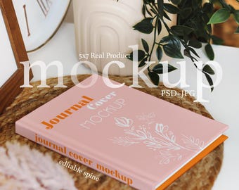 MOCKUP de diário de capa dura, mockup de caderno de lombada com encadernação editável, mockup PSD, exibição de planejador, mockup Photoshop Photopea, mockup de capa de livro