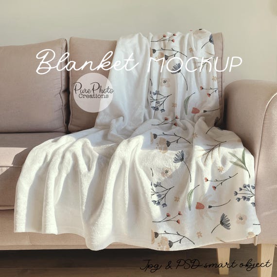 Blanket Mockup, Real Photography Mockup, Sofa Mockup 50x60 Blanket, PSD Smart Object Mockup, POD Velveteen Blanket Mockup, Plush Blanket