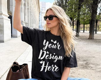 Black Comfort Colors C1717 Mockup, Oversized Black T Shirt Mockup, Street Style Tee Mockup, Minimal Aesthetic Shirt Mockup C1771 Black