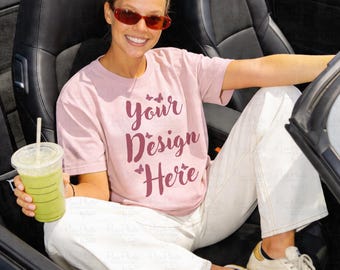 Comfort Colors C1717 Blossom Mockup, Car Tee Photo Mockup, Summer Matcha Aesthetic Shirt Mockup, Lifestyle T-Shirt Image, C1717 Mockups