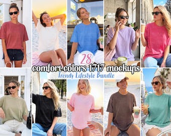 Comfort Colors 1717 Mockup Bundle, 28 Tshirt Mockups JPG, Lifestyle Shirt Mockups, Instant Download For POD Sellers, Spring / Summer Tees