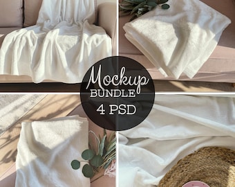 Zestaw makiet kocyków z aksamitu, składany pluszowy koc REAL Photography Mockup, obiekt Smart PSD, kocyk dla dziecka, makieta kocyka Minky