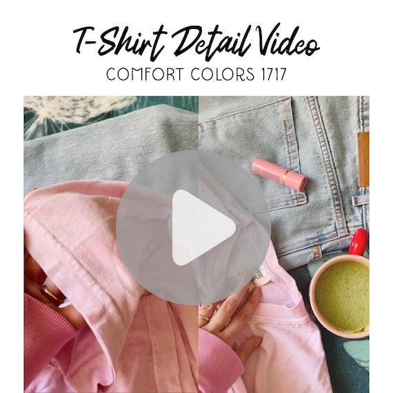 Comfort Colors 1717 Blossom Detail Video, Neckline Stitching & Fabric Close-Up, Soft Pink Tee Showcase, Real Product Mockup, No AI