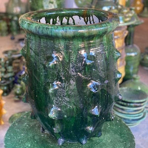 Large Tamegroute Pottery Planter 70cm Handcrafted Moroccan Pot | Green & Yellow Ceramic Pot for Home  Garden