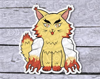 Kyojuro Rengoku Cat Sticker | Demon Slayer Anime Vinyl Decal | Kawaii Kitty Laptop Water Bottle