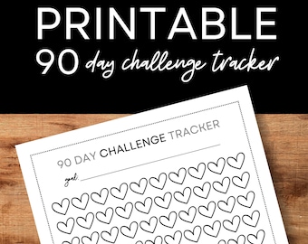 90 Day Challenge Heart Tracker, Habits, Simple Printable Goal Tracker, Printable Habit Tracker, Goals, Tracking Sheet, Organization