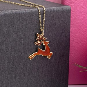Enamel Reindeer Pendant: Sterling Silver Christmas Necklace