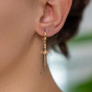 Sword Drop Earrings - Medieval Sword Earrings - 925 Sterling Silver or Gold - Gothic Statement Jewelry - Gift for Her - Dangle Earrings