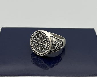 Vegvisir Viking Ring: 925 Sterling Silver Nordic Compass