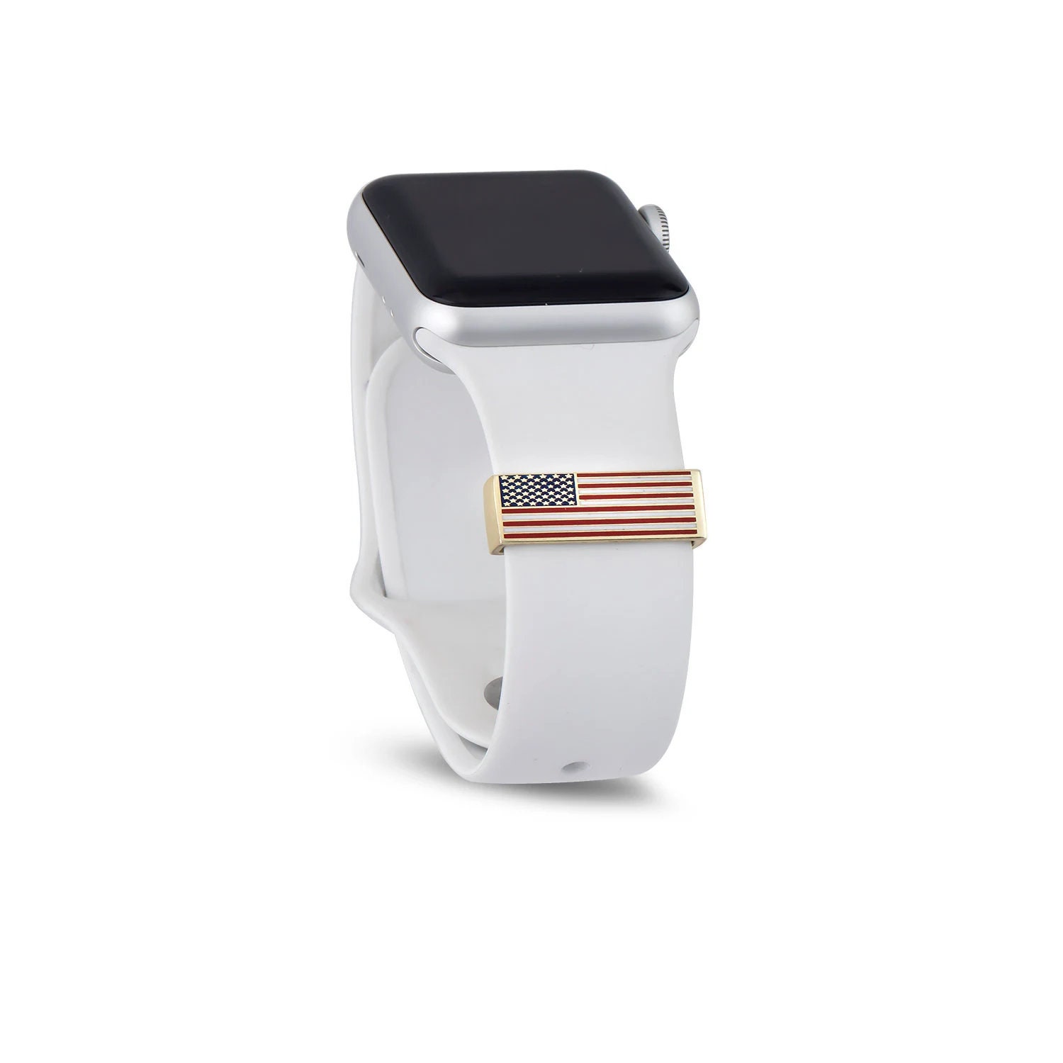 Personalized Sterling Silver Apple Watch Band Charm: Custom Flag & Name Engraved Buckle