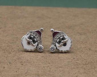 Enamel Santa Claus Silver Earrings - Christmas