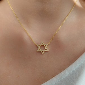 Naszyjnik Gwiazda Dawida z Cyrkoniami - Srebro próby 925 lub Złoto 14K Wisiorek Magen David - Elegancki Naszyjnik Żydowska Gwiazda