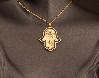 Sterling Silver Hamsa Hand Necklace: Evil Eye Protection Jewelry
