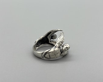 Gothic Angel Sterling Silver Ring: Handmade Dark Fantasy Jewelry