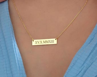 Personalized Sterling Silver Bar Necklace: Engraved Name, Date, Coordinates