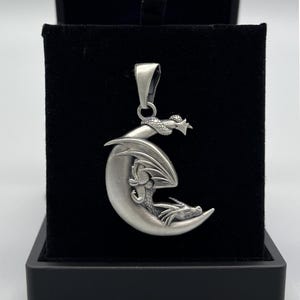Sterling Silver Moon and Dragon Necklace: Fantasy Mythical Pendant