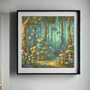 クロスステッチ パターン - 魔法の森 | デジタル ダウンロード | 300 x 300 ステッチ | カラーおよび白黒チャート | Pattern Keeper の PDF