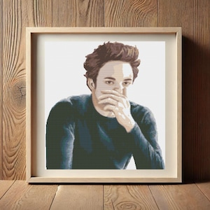 Patrón de punto de cruz Meme Edward Cullen / Diseño inspirado en Crepúsculo / 300 x 277 puntos / 25 colores DMC / Descarga en PDF