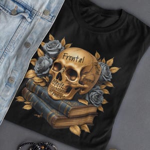 人間の頭蓋骨解剖Tシャツ：ダークアカデミアメディカルアート