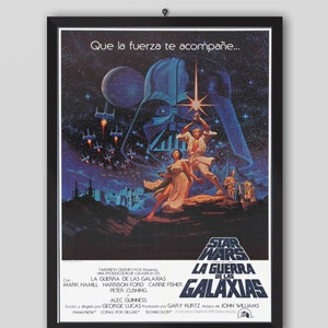 Star Wars Spanish Episode IV - A New Hope 1977 Movie Poster. George Lucas Movie. Mark Hamill, Harrison Ford, Carrie Fisher. Vintage Movie.