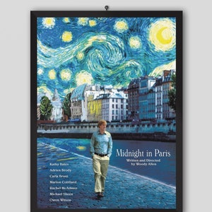 Poster del film Midnight in Paris (2011). Film di Woody Allen. Owen Wilson, Rachel McAdams, Kathy Bates. Poster del film. Stampabile da parete.