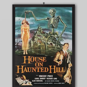 House on Haunted Hill 1959 Movie Poster. William Castle Movie. Vincent Price, Carol Ohmart, Richard Long. Movie Poster, Vintage Poster.