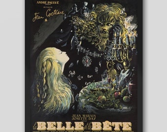 La Belle et la Bête - Beauty and the Beast 1946 Movie Poster. French Movie. Jean Cocteau - René Clément Movie. Movie Poster, Vintage Poster