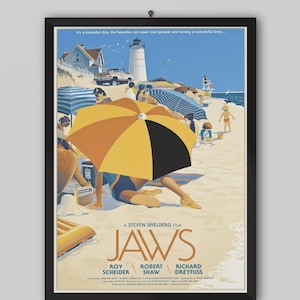 Jaws 1975 Movie Poster, Steven Spielberg MRobert Shaovie. Roy Scheider, w, Richard Dreyfuss. Movie Poster. Vintage Poster. Printable.