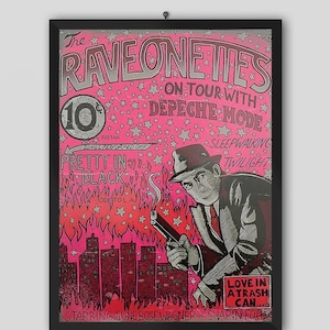 Póster vintage del concierto de The Raveonettes con Depeche Mode de 2005. Sune Rose Wagner, Sharin Foo, Dave Gahan, Martin Gore. Música electrónica.