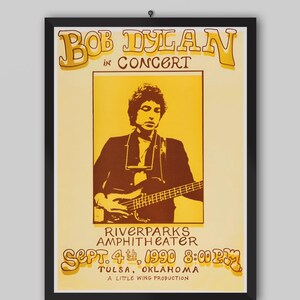 Pôster de show vintage de Bob Dylan, Tulsa, Oklahoma, 1990. Pôster de Bob Dylan. Pôster musical. Pôster vintage. Pôster de show.