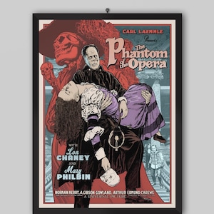 Pôster do filme O Fantasma da Ópera de 1925. Lon Chaney, Mary Philbin, Norman Kerry. Pôster do filme, pôster vintage.