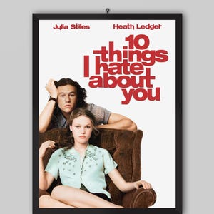 10 Things I Hate About You 1999 Movie Poster. Gil Junger Movie. Heath Ledger, Julia Stiles, Vintage Poster. Retro Movie Poster.