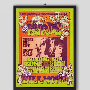 The Byrds 1967 Version San Francisco Vintage Music Poster. Roger McGuinn, Gene Clark. Music Poster. Vintage Poster. Concert Poster.