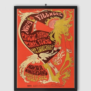 Pink Floyd, Procol Harum 1967 Póster de concierto vintage de Winterland. David Gilmour, Roger Waters. Cartel musical. Cartel de época. Cartel del concierto.