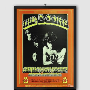 The Doors, Commander Cody, manifesto del concerto Winterland del 1970. Jim Morrison, Ray Manzarek, Robby Krieger. Manifesto musicale. Manifesto vintage.