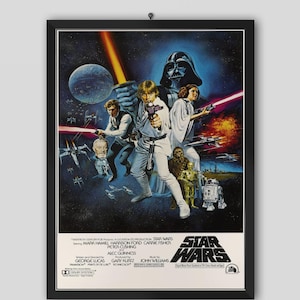 Star Wars Episode IV - A New Hope 1977 Movie Poster. George Lucas Movie. Mark Hamill, Harrison Ford, Carrie Fisher. Movie Poster.