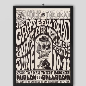 Pôster vintage de concerto do Grateful Dead, Quicksilver The Quick & The Dead, 1966, Avalon Ballroom. Pôster musical. Pôster vintage. Pôster de concerto.