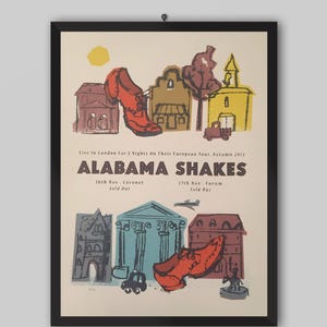Pôster do show do Alabama Shakes em Londres em 2012. Brittany Howard, Zac Cockrell, Heath Fogg. Pôster musical. Pôster vintage. Pôster do show.