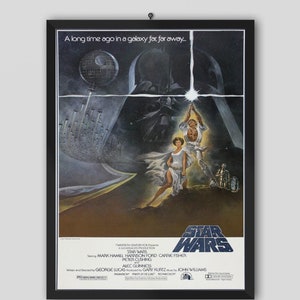 Star Wars Episode IV - A New Hope 1977 Movie Poster. George Lucas Movie. Mark Hamill, Harrison Ford, Carrie Fisher. Movie Poster.