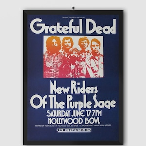 Póster vintage del concierto de Grateful Dead, Hollywood Bowl 1972, último concierto de PigPen. Póster musical. Póster vintage. Póster de concierto. Imprimible.