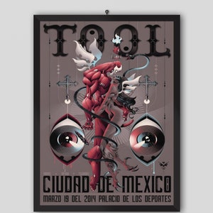 Pôster de concerto vintage da Cidade do México, 2014. Maynard James Keenan, Adam Jones, Danny Carey. Pôster musical. Pôster vintage. Pôster de concerto.