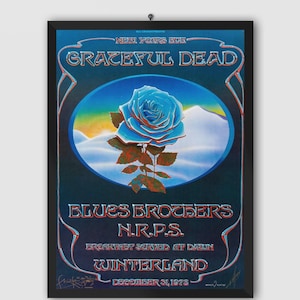 Póster de concierto vintage de Grateful Dead 1978 Blue Rose Winterland. Jerry García, Bob Weir. Cartel musical. Cartel de época. Cartel del concierto.
