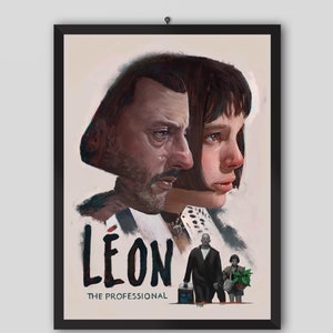 Leon The Professional 1994 Movie Poster. Luc Besson Movie. Jean Reno, Gary Oldman, Natalie Portman. Movie Poster. Vintage Poster.