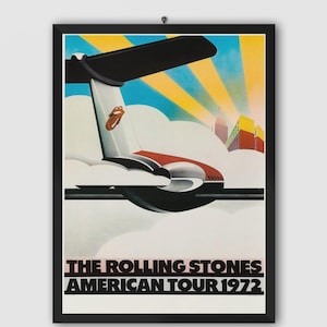 Pôster vintage do show da turnê americana dos Rolling Stones em 1972. Mick Jagger, Keith Richards, Ronnie Wood. Pôster musical. Pôster vintage.