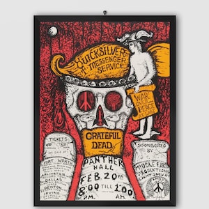 Grateful Dead 1970 Ft. Worth, TX Day-Glo Vintage Concert Poster. Jerry Garcia, Bob Weir. Music Poster. Vintage Poster. Concert Poster.
